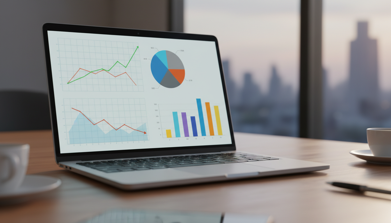 Laptop displaying analytical charts and graphs