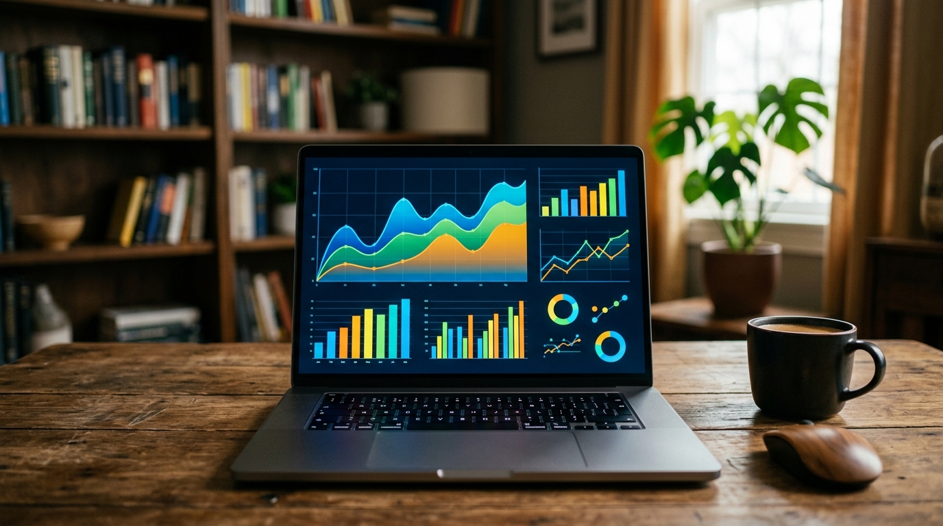 Laptop displaying SEO performance charts