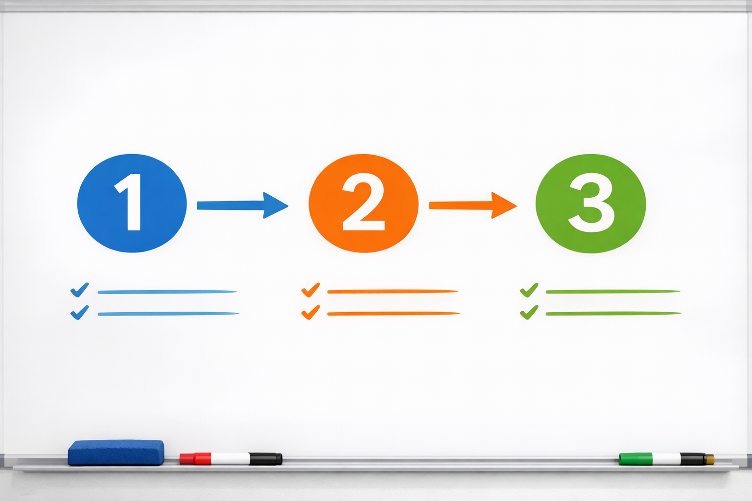 Numbered steps on whiteboard for guidance