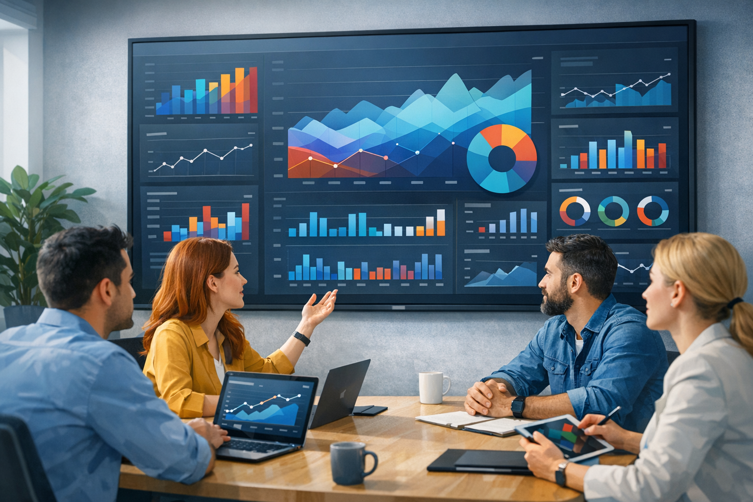 Team analyzing SEO performance dashboard