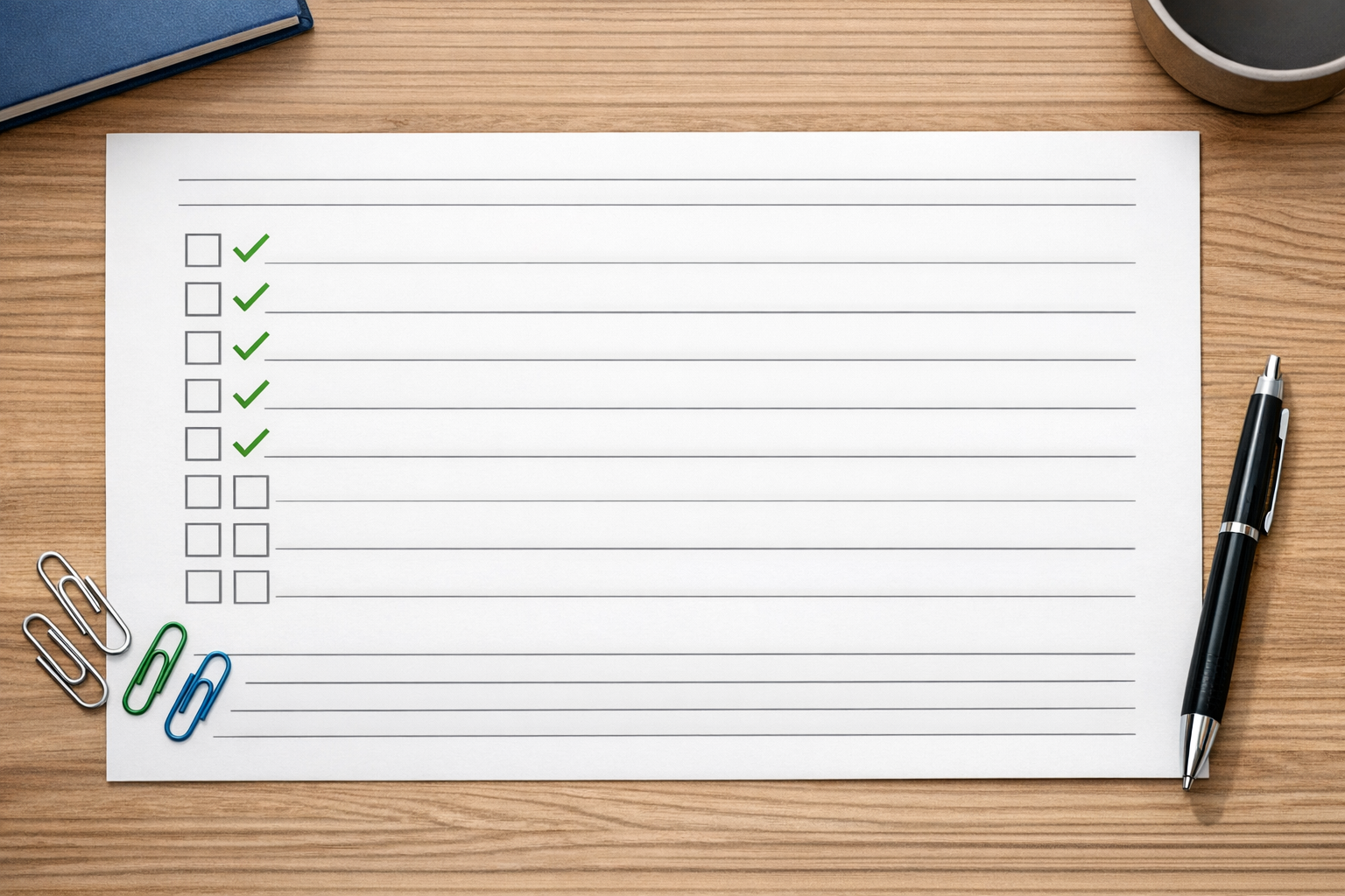 Checklist of SEO tool steps on paper