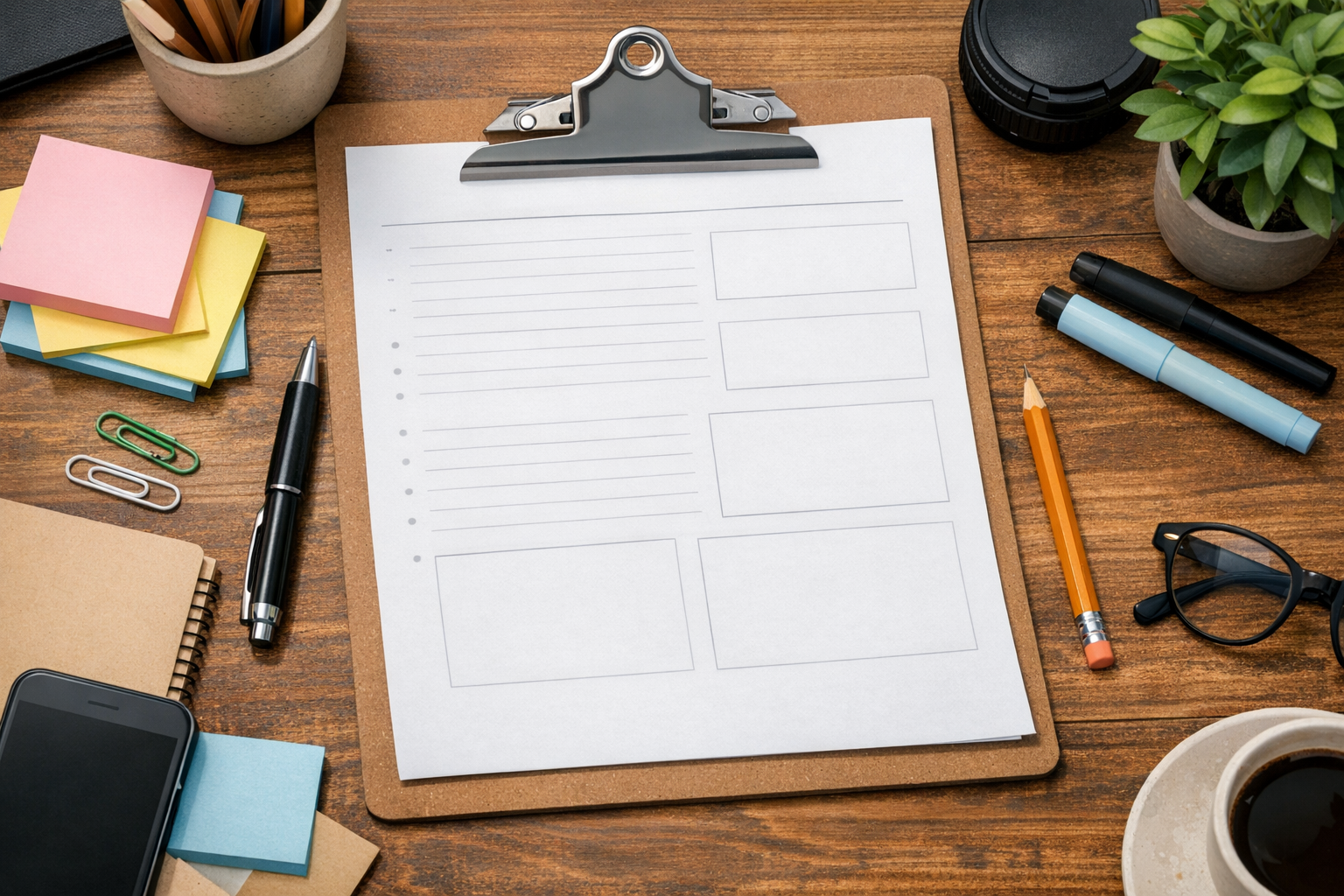 Clipboard with content brief document