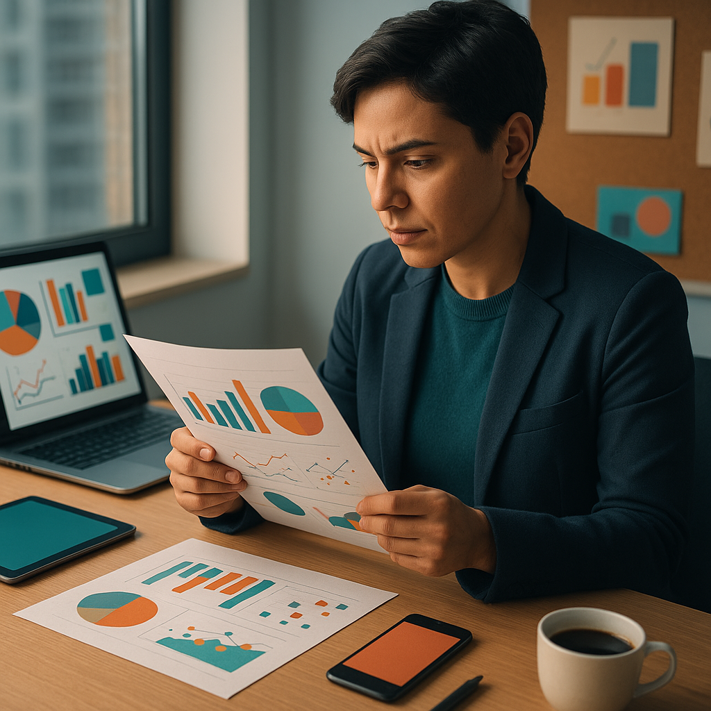 Marketer analyzing industry reports