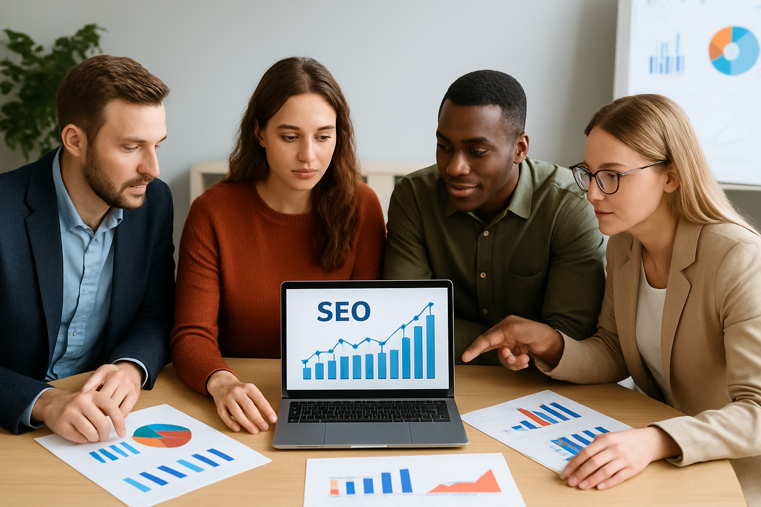 Team analyzing SEO performance metrics