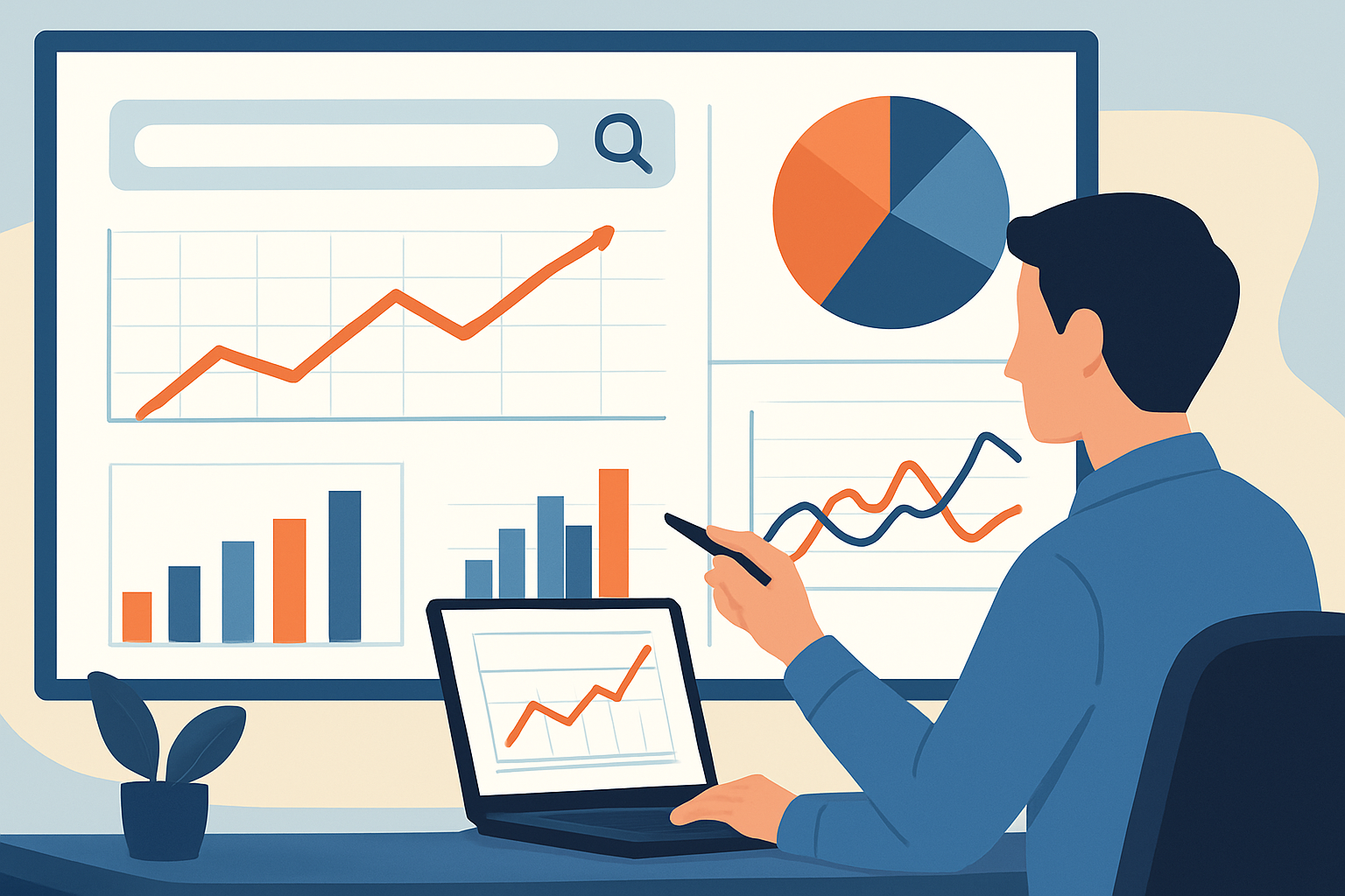 Analyst examining detailed search data charts