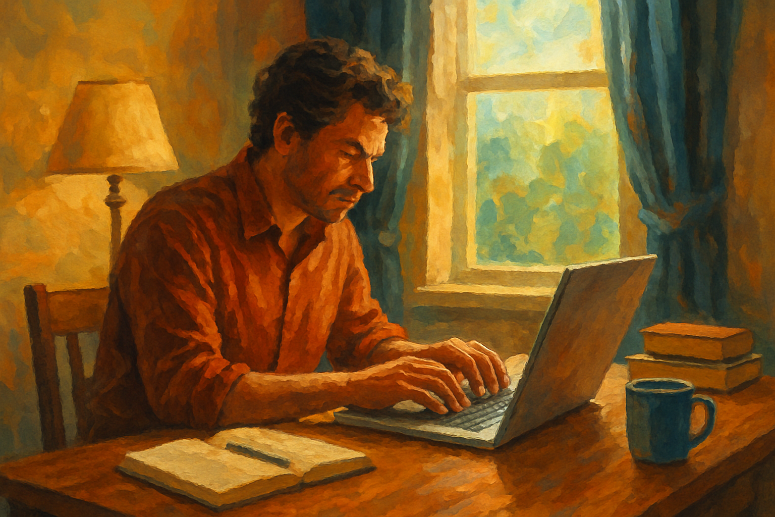 Writer crafting words in a focused workspace