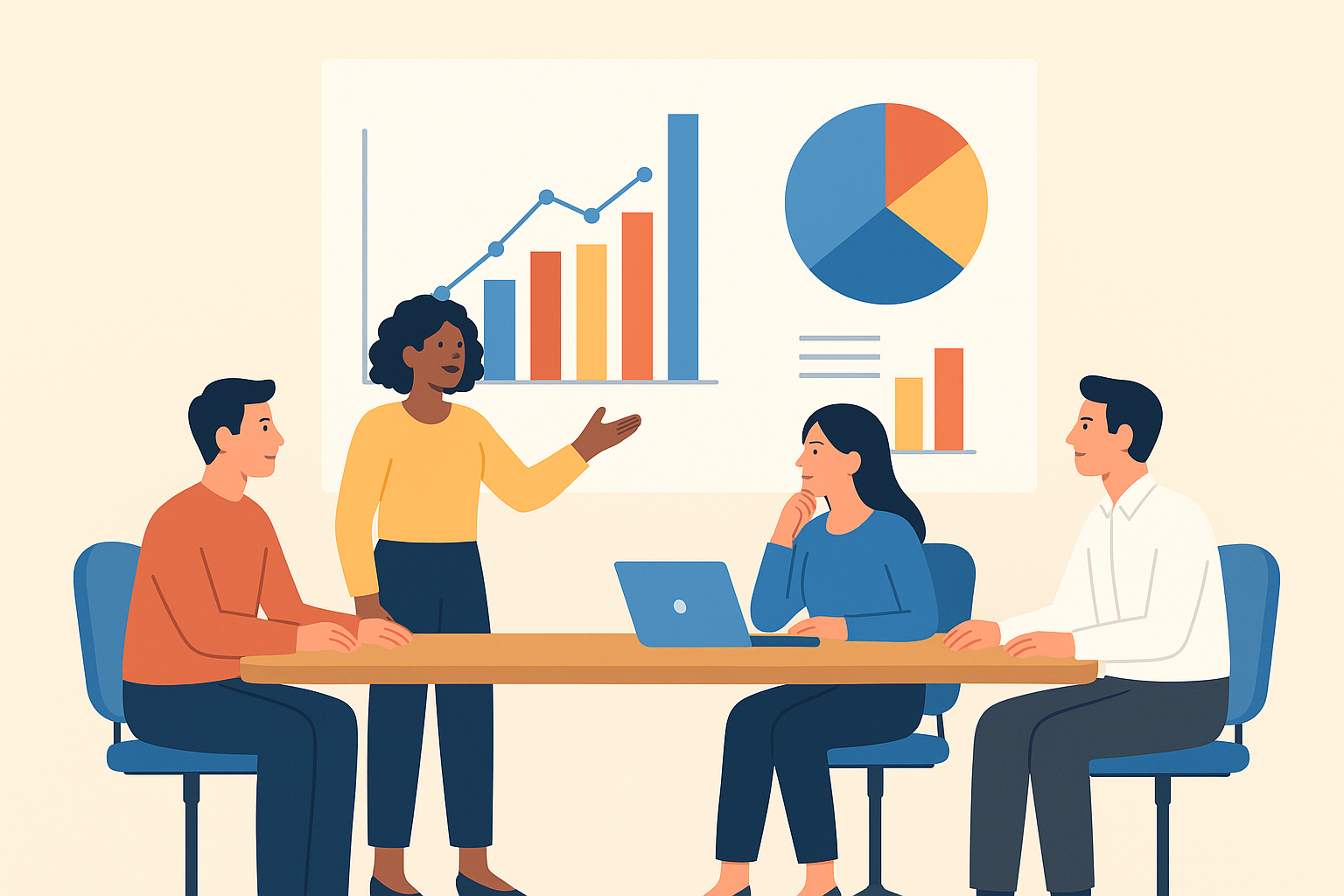 Team analyzing content performance charts