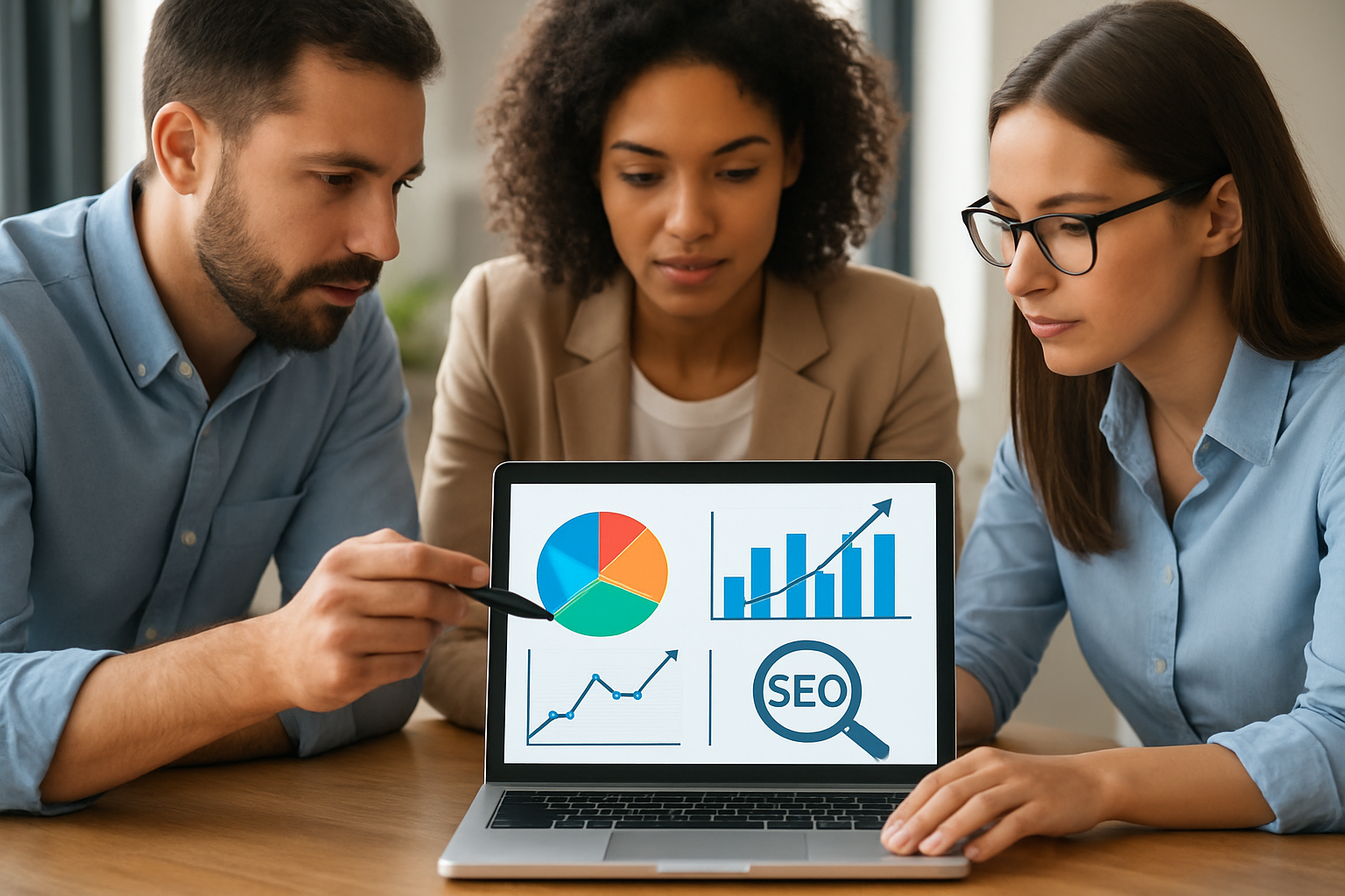 Team evaluating SEO performance metrics