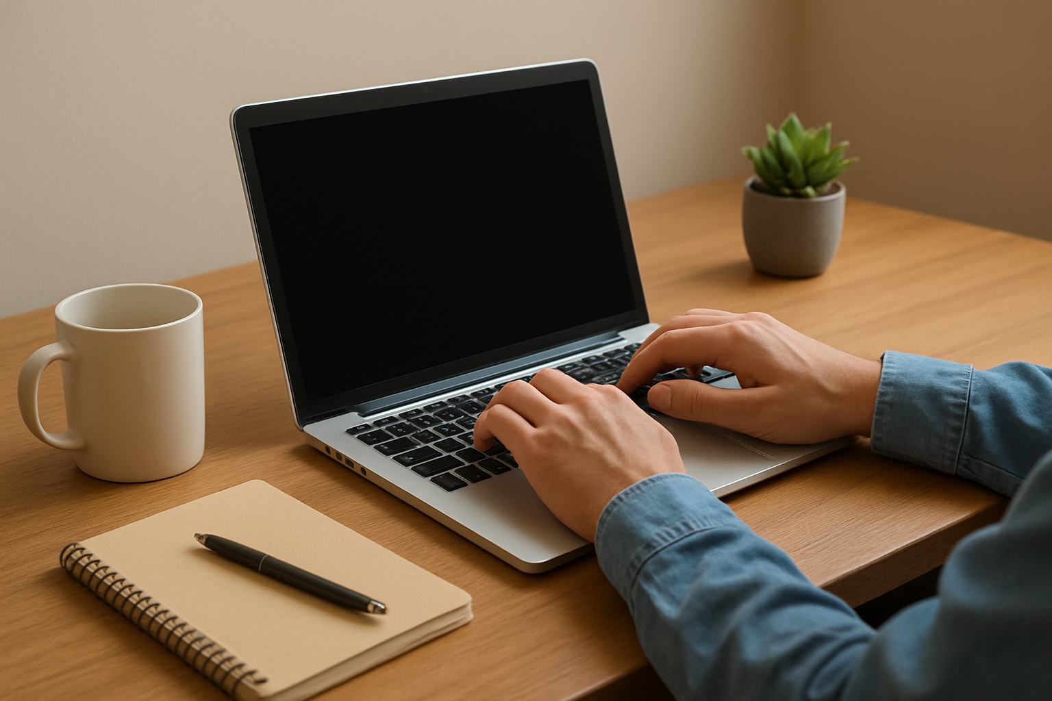 Focused creator at work on content