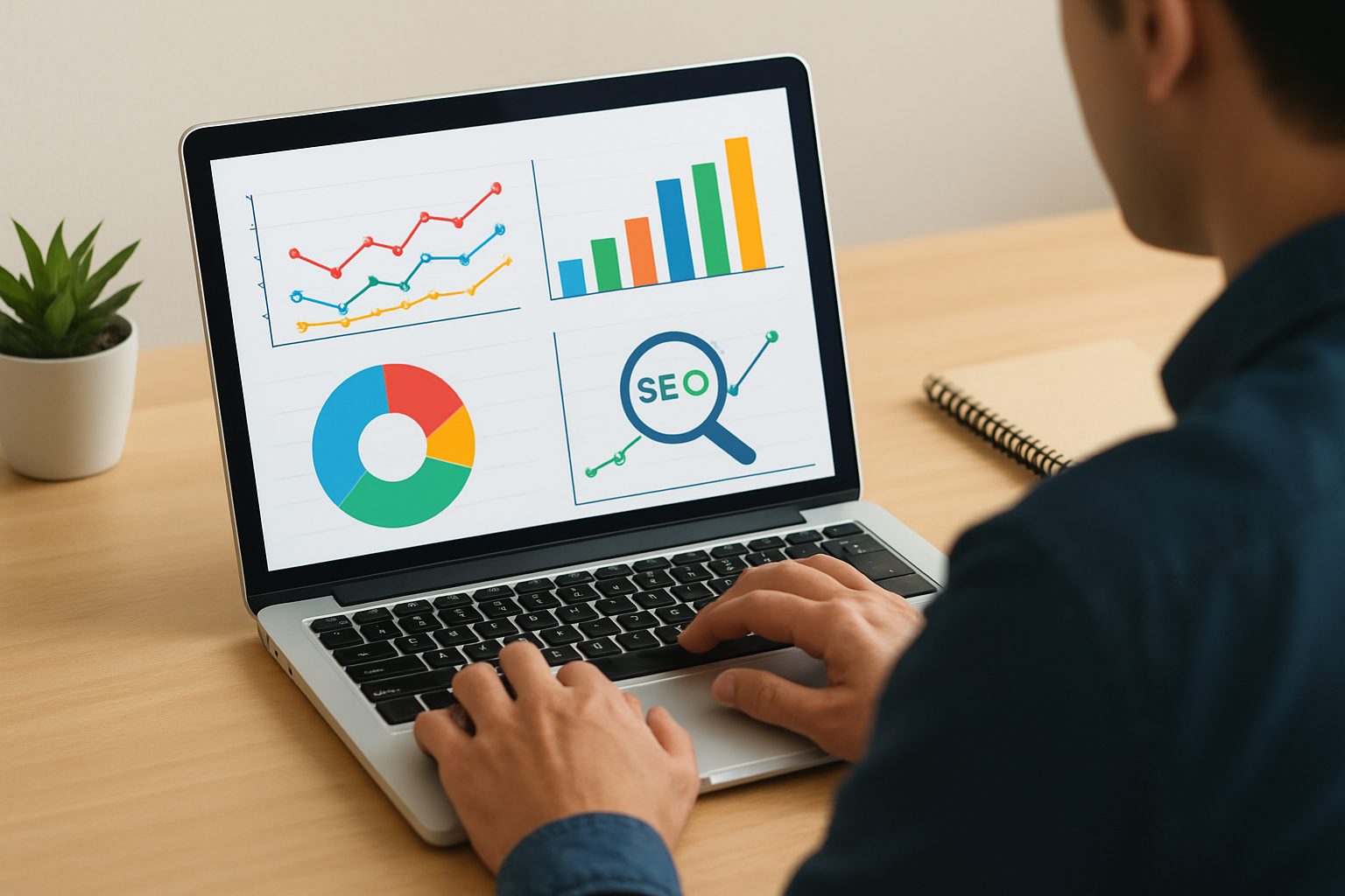 Analyzing SEO performance data on laptop