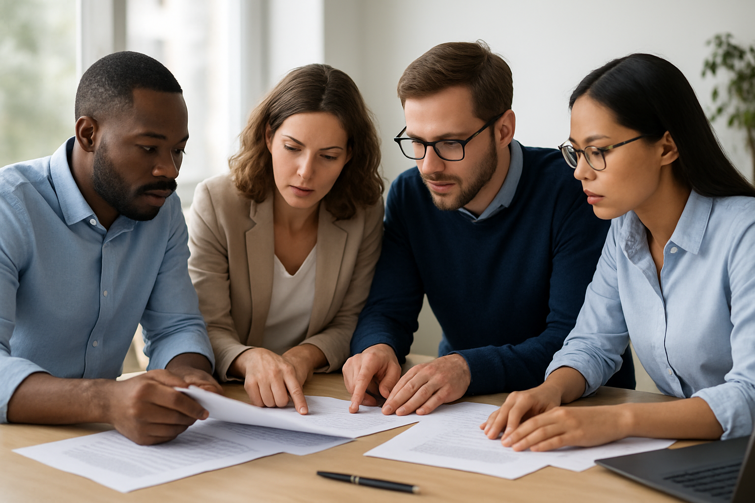 Collaborative team reviewing content strategy