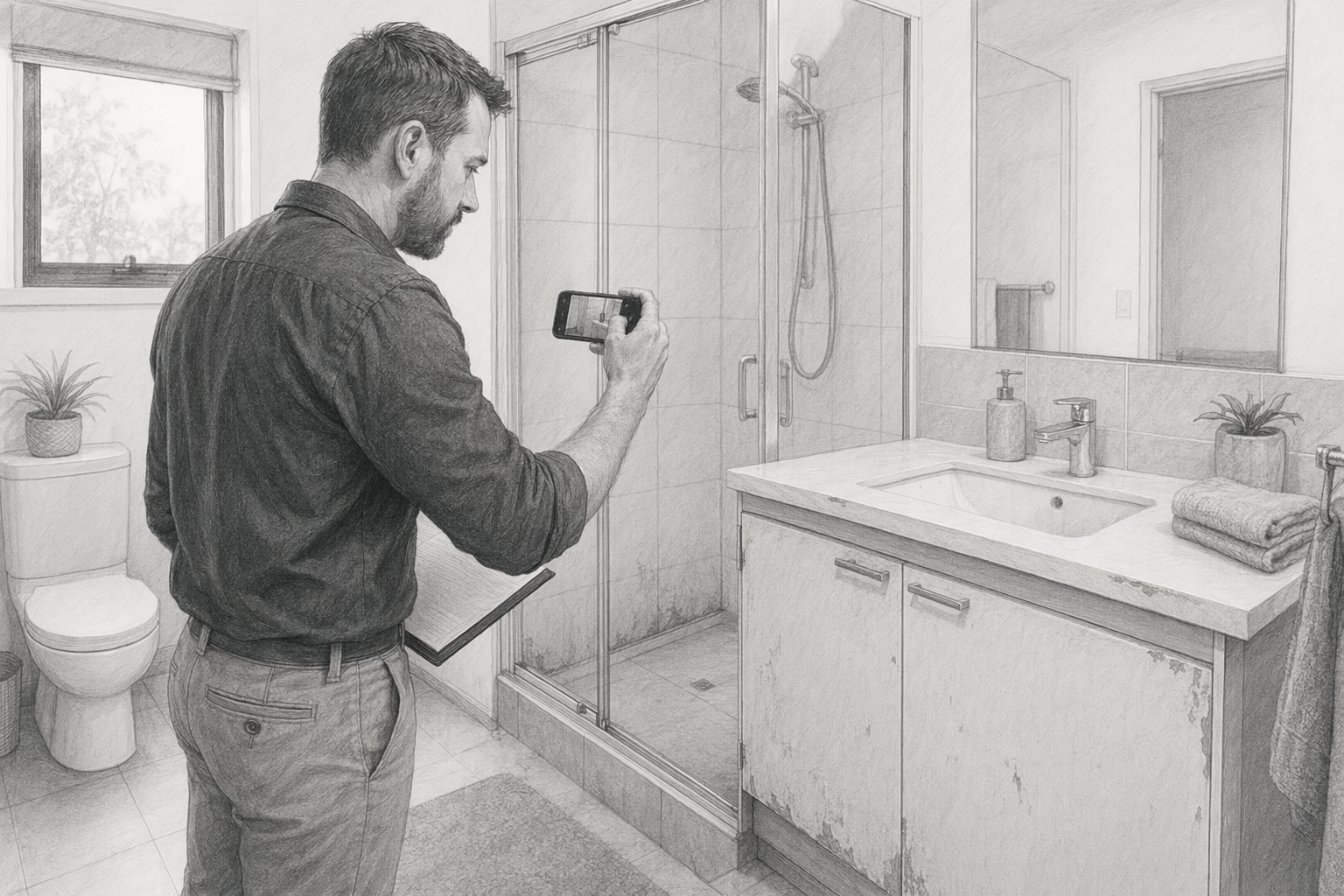 Perth property manager inspecting bathroom wear