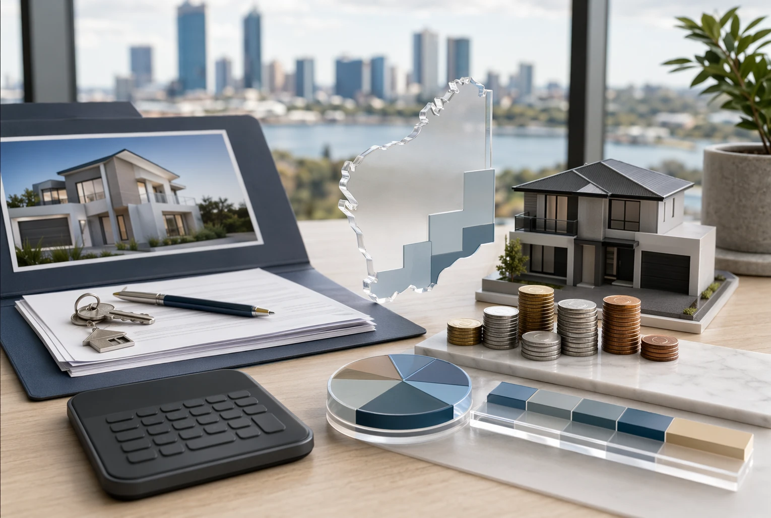 Real estate agent reviewing property transfer documents in office