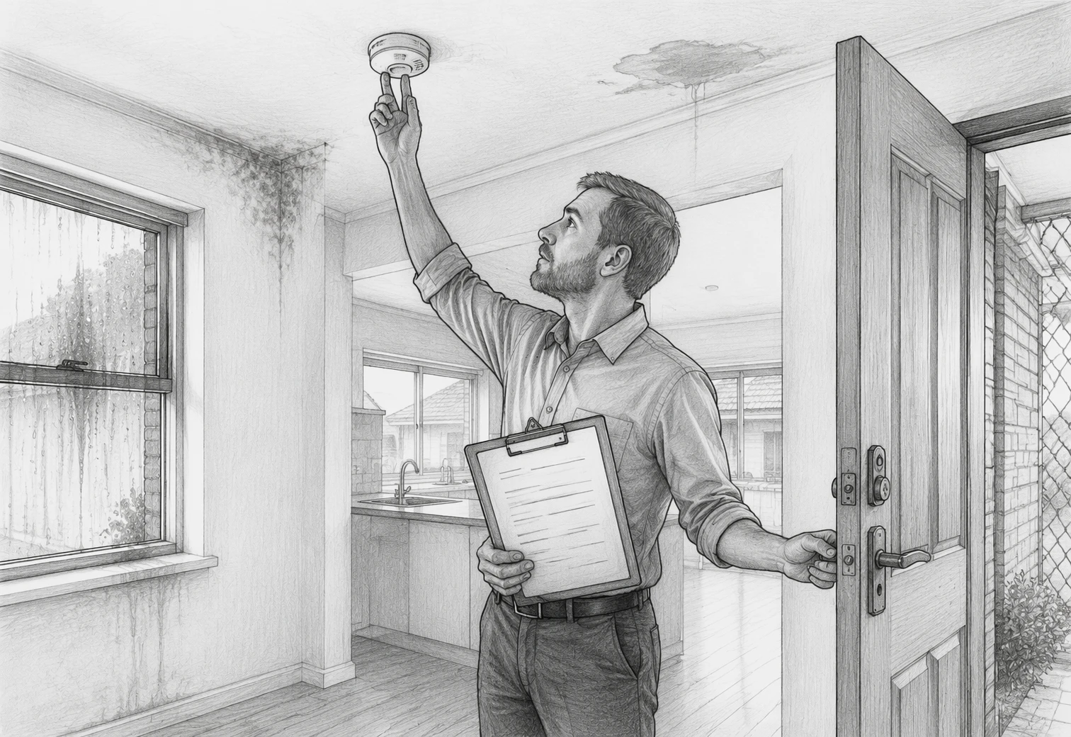 Perth landlord inspecting smoke alarms and locks