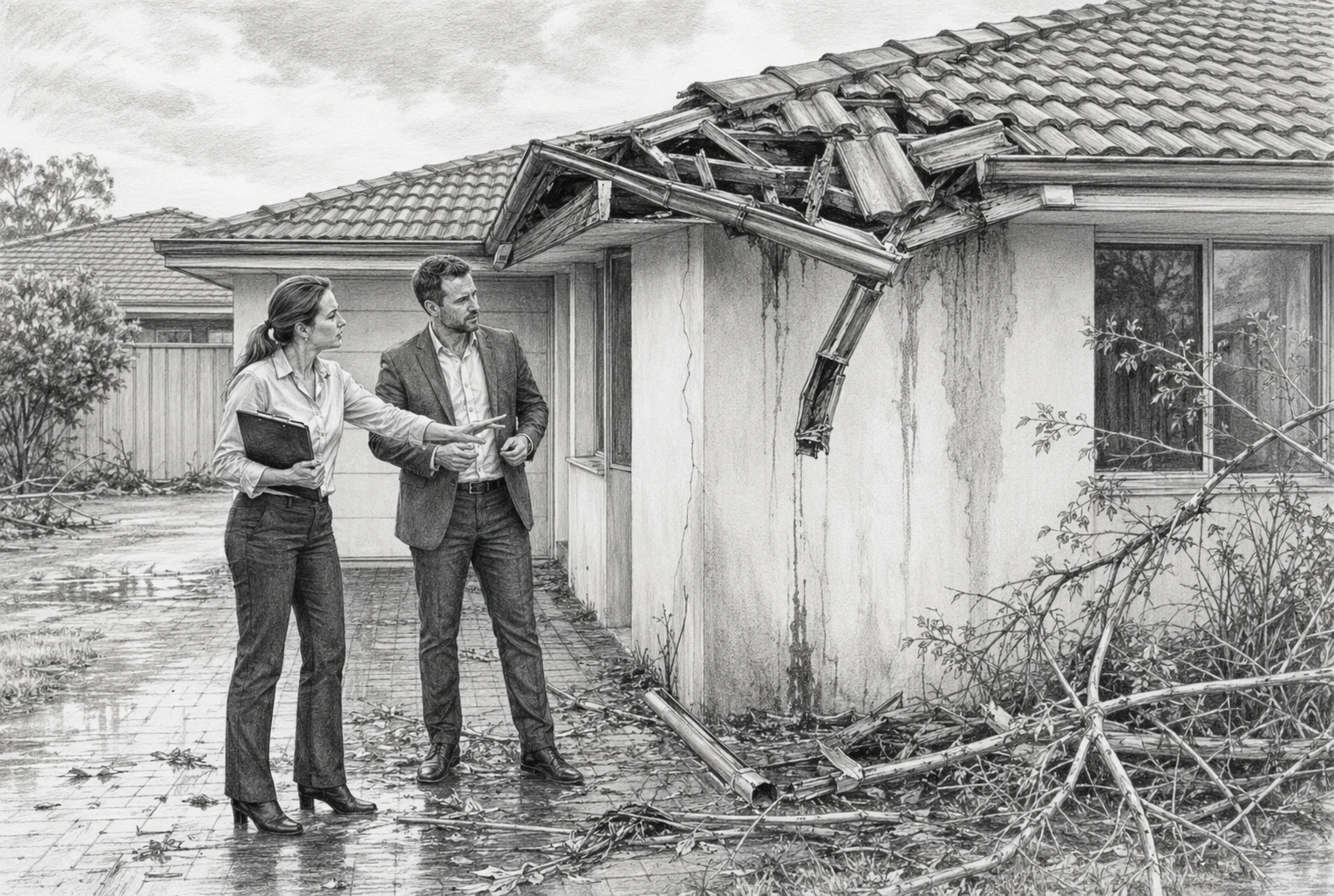Perth property inspector assessing storm damage