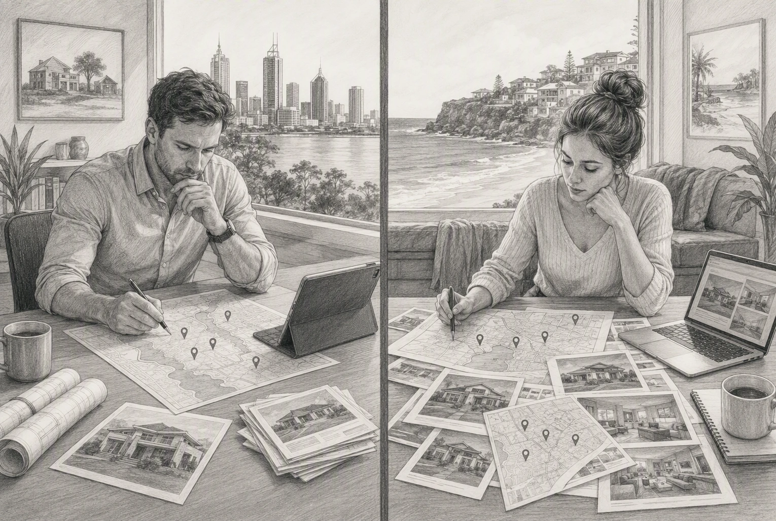 Perth and East Coast property buyers reviewing maps