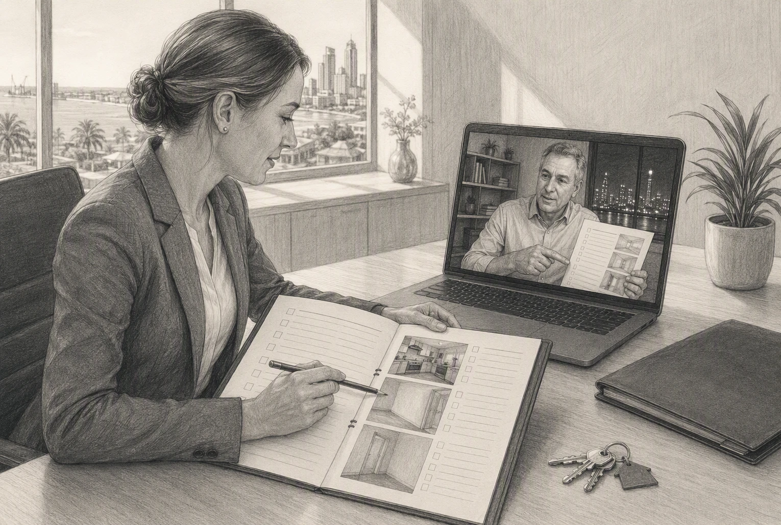 Remote landlord reviewing tenancy compliance documents via video call