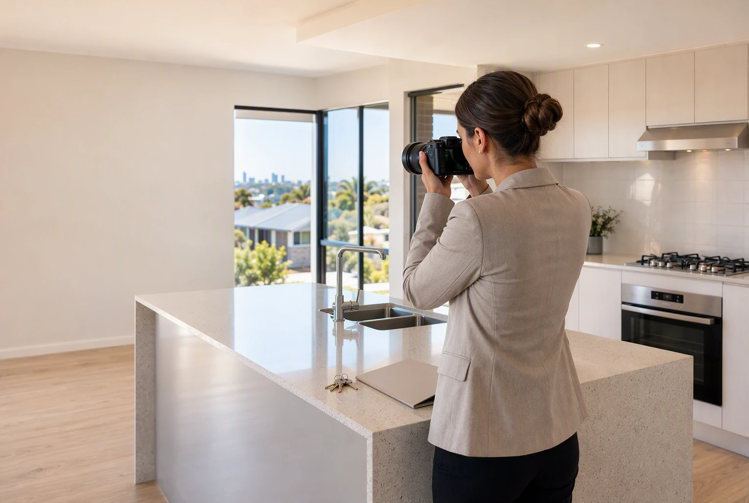 Property manager inspecting a vacant Perth rental kitchen