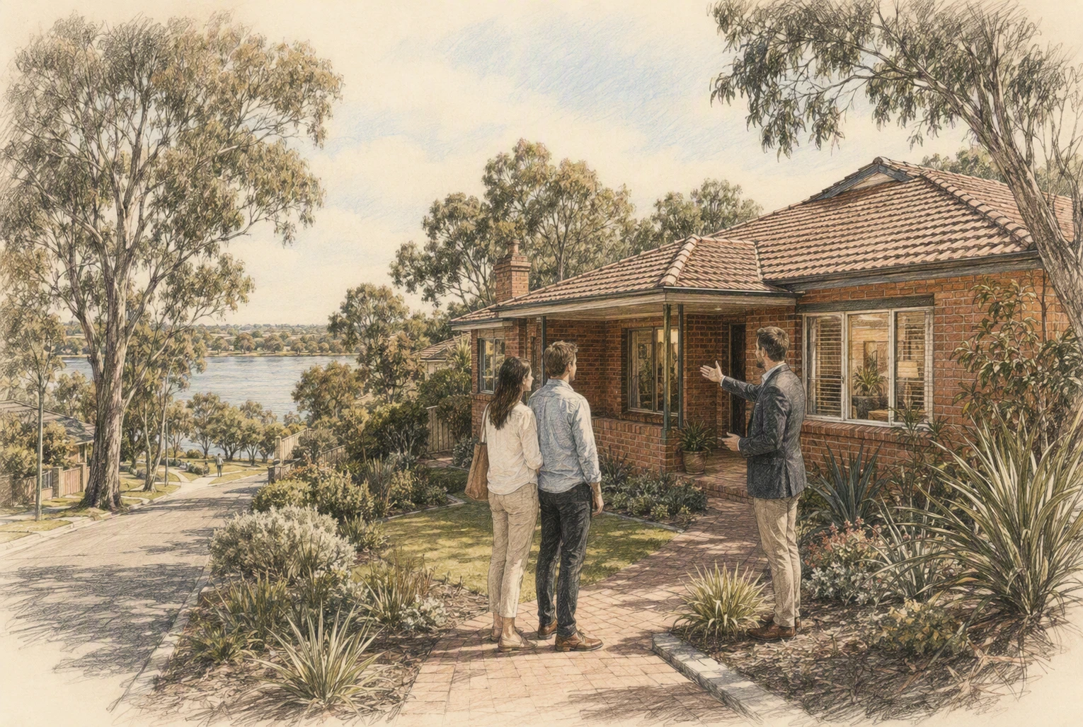 Buyers tour a riverside home in Viveash’s growing suburb