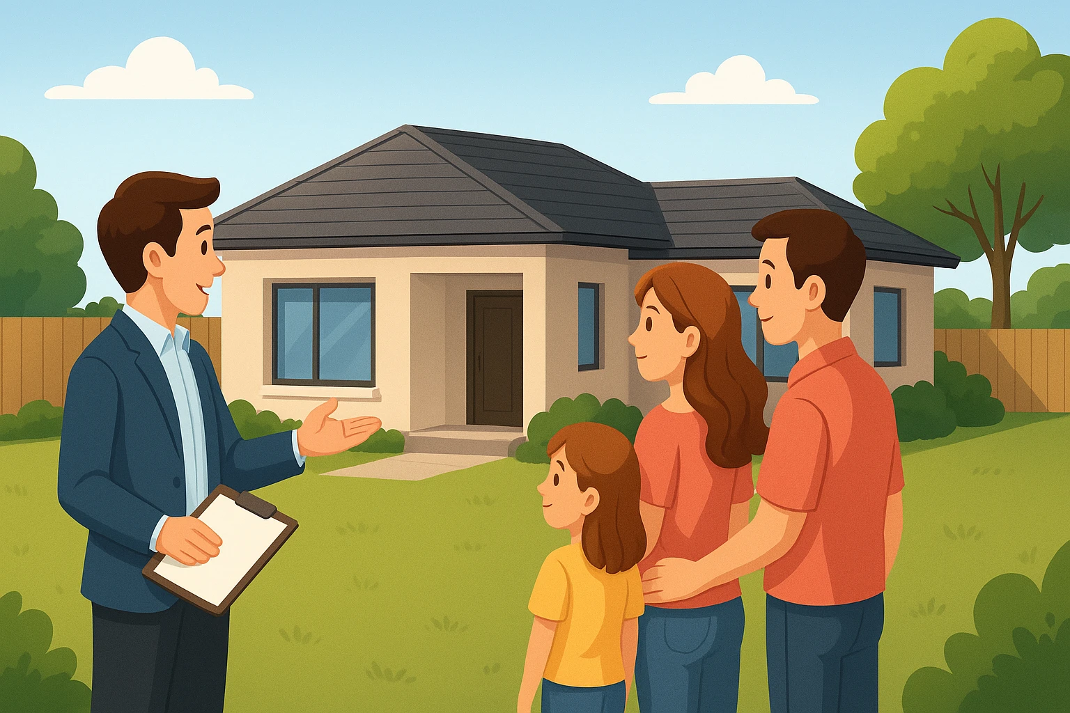 Family inspecting spacious Bullsbrook house backyard