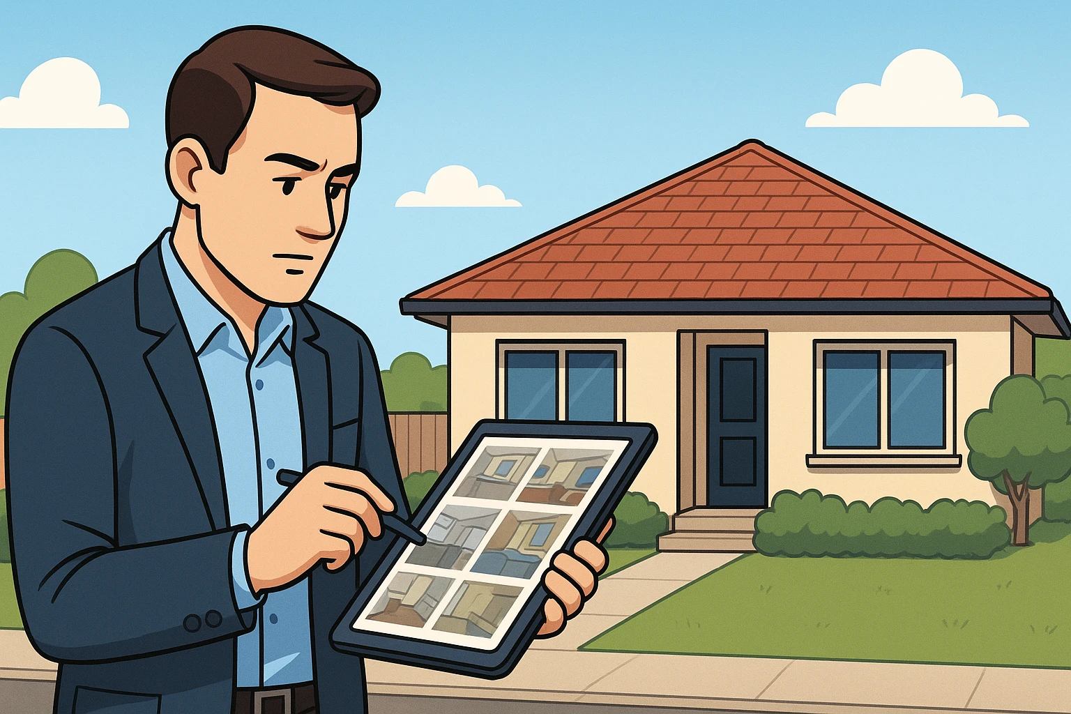 Property manager reviewing rental home inspection photos