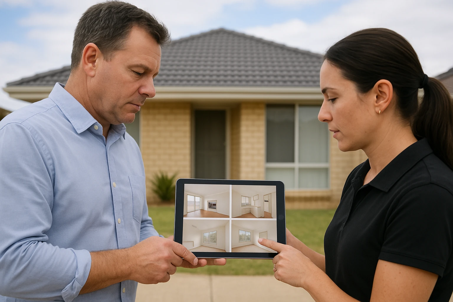 Perth landlord and property manager reviewing rental photos
