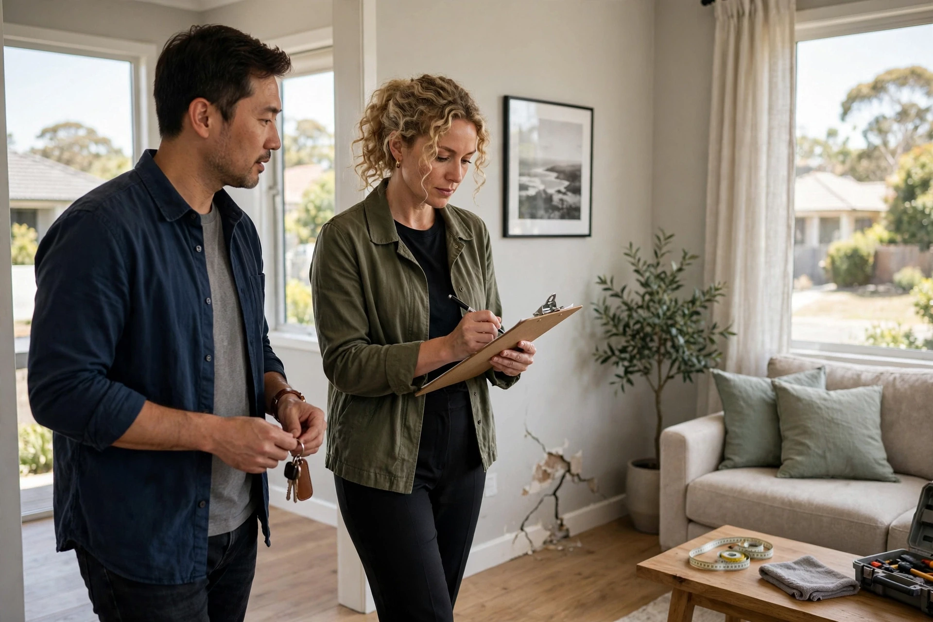 Landlord and agent inspecting tidy Perth rental