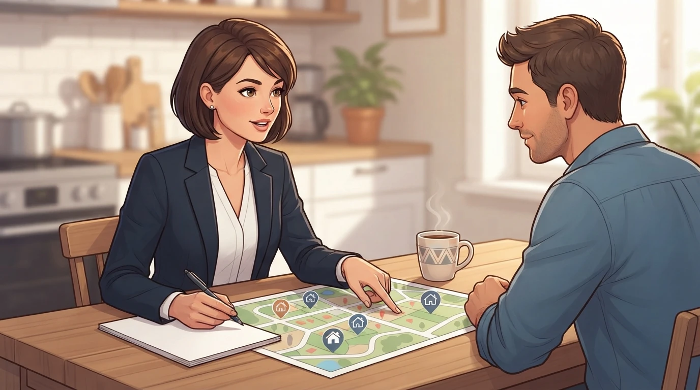Agent pointing at property sales map