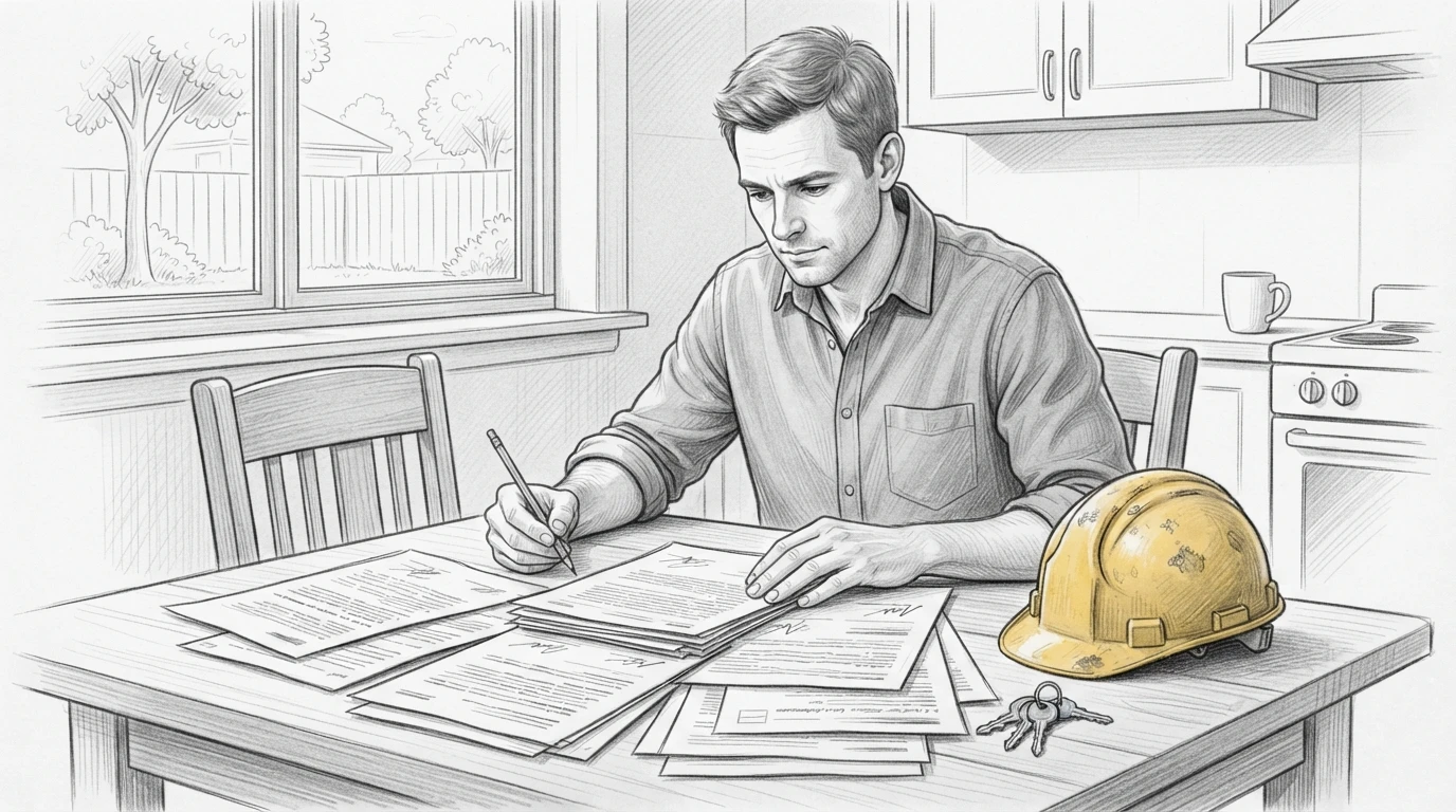 Landlord reviewing tenancy paperwork at home