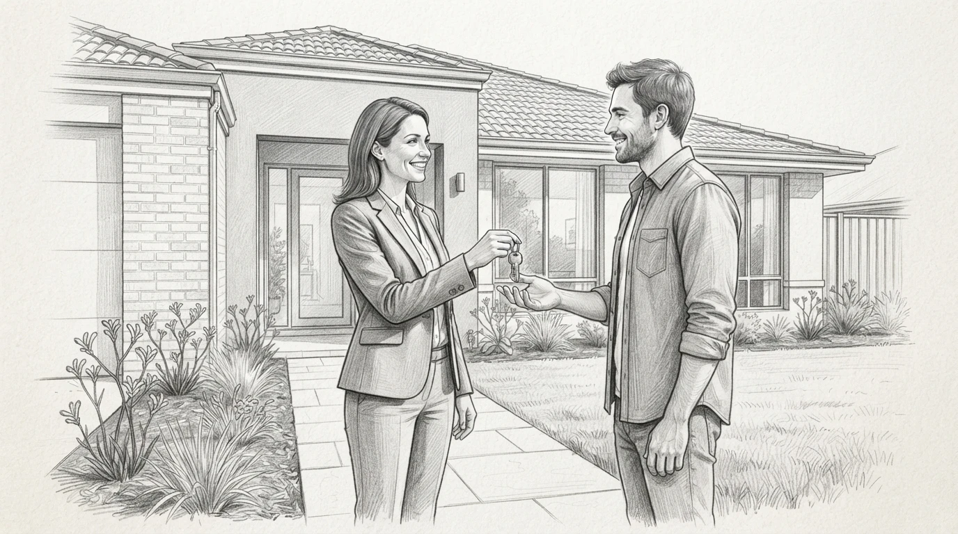 Property manager handing keys to tenant