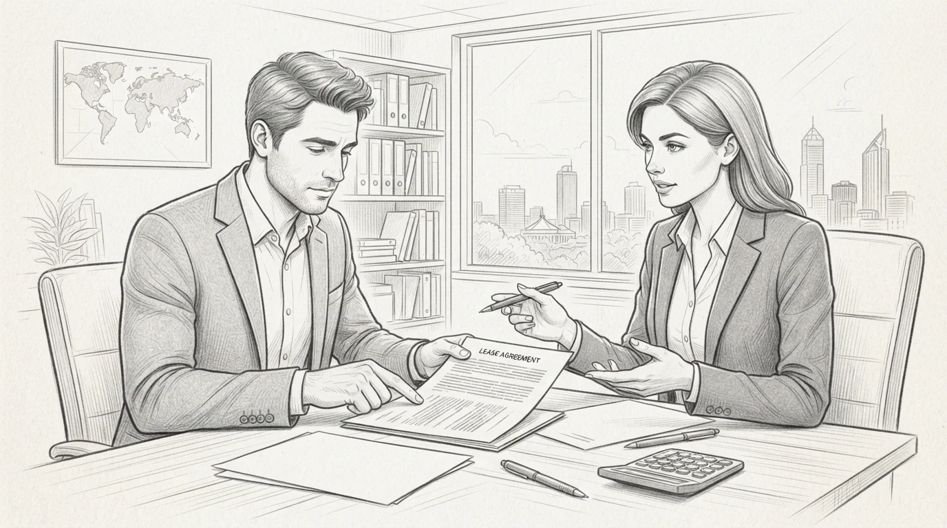Landlord reviewing lease with property manager