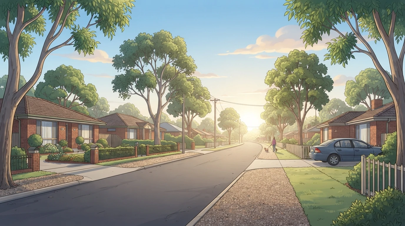 Tree-lined Armadale street with modest brick homes