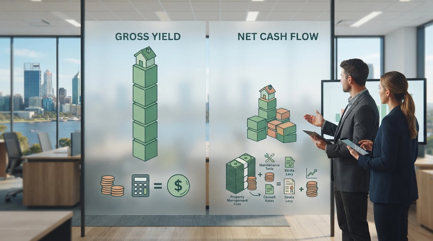Modern investor comparing property yield and cash flow metrics