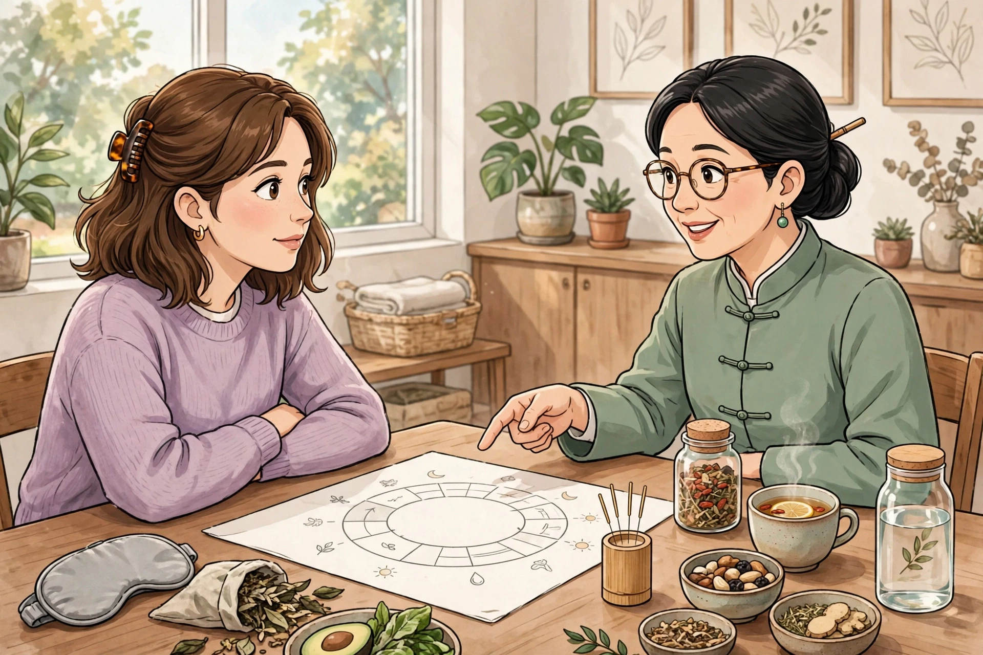 A consultant reviewing a fertility chart with a patient