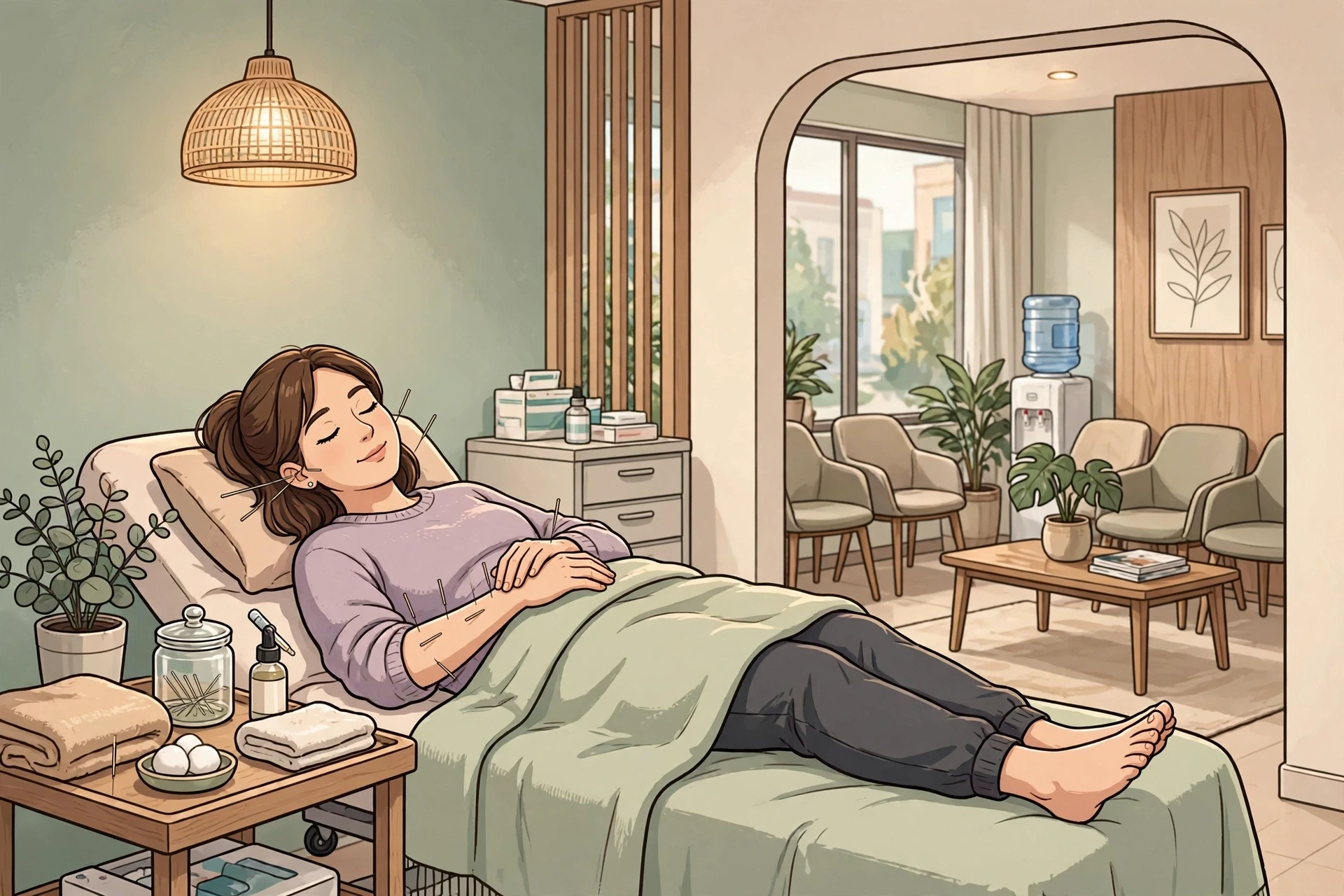 Acupuncture session beside fertility clinic waiting room