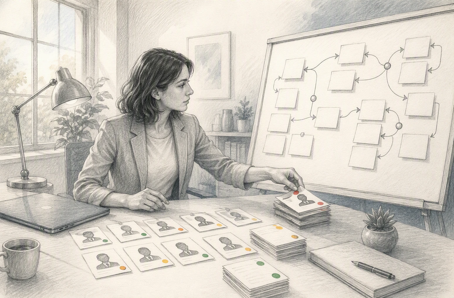 Marketer reviews AI-generated leads beside dynamic workflow board