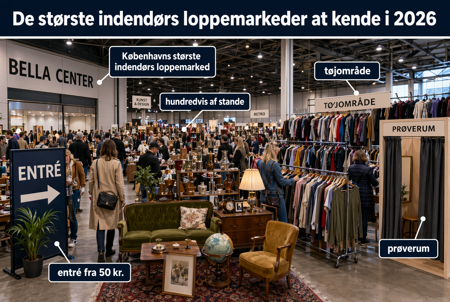 Travlt indendørs loppemarked i Bella Center