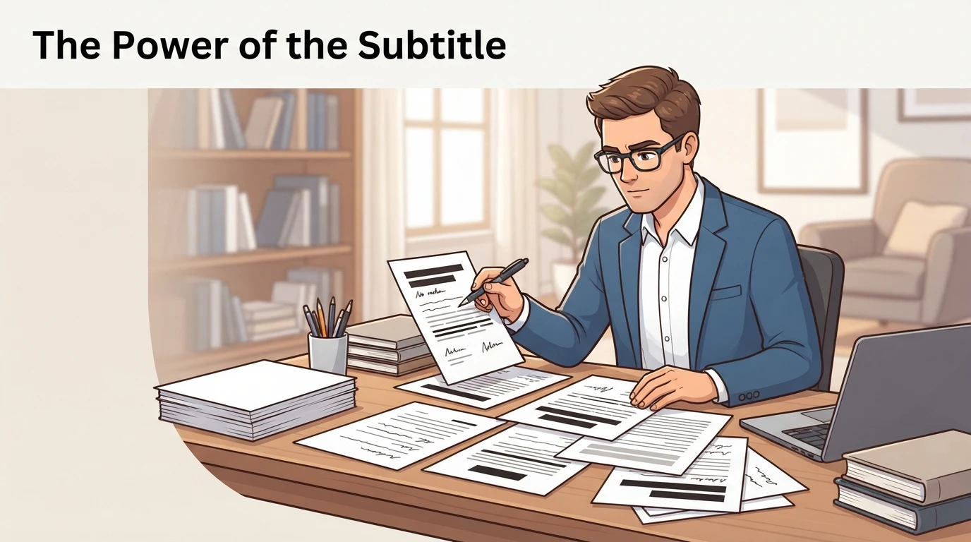 Author reviewing book title drafts