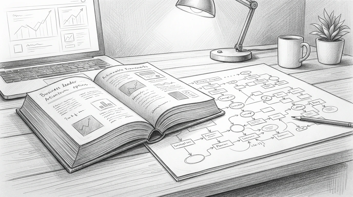 Open book and handwritten process sketches