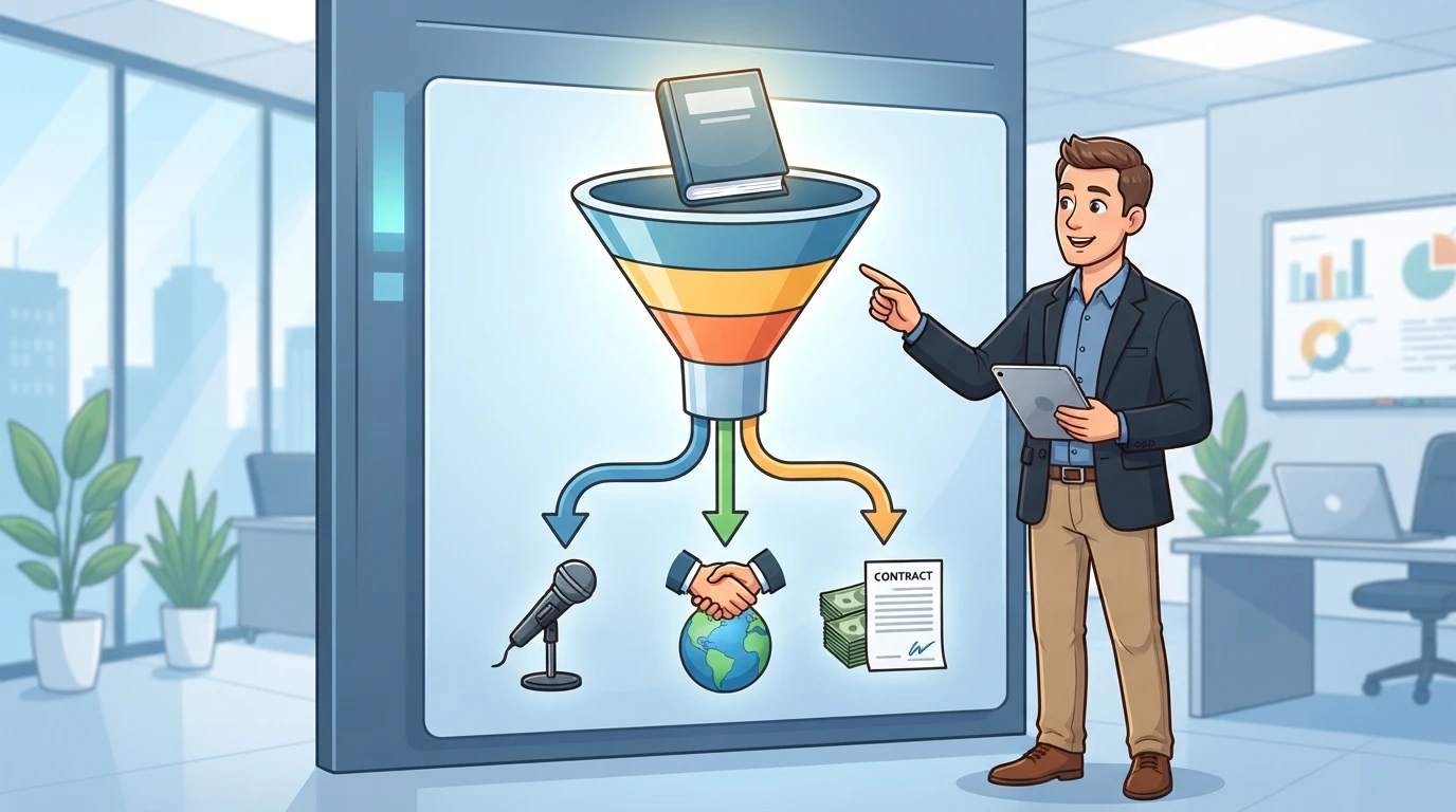 Business owner reviewing book sales funnel