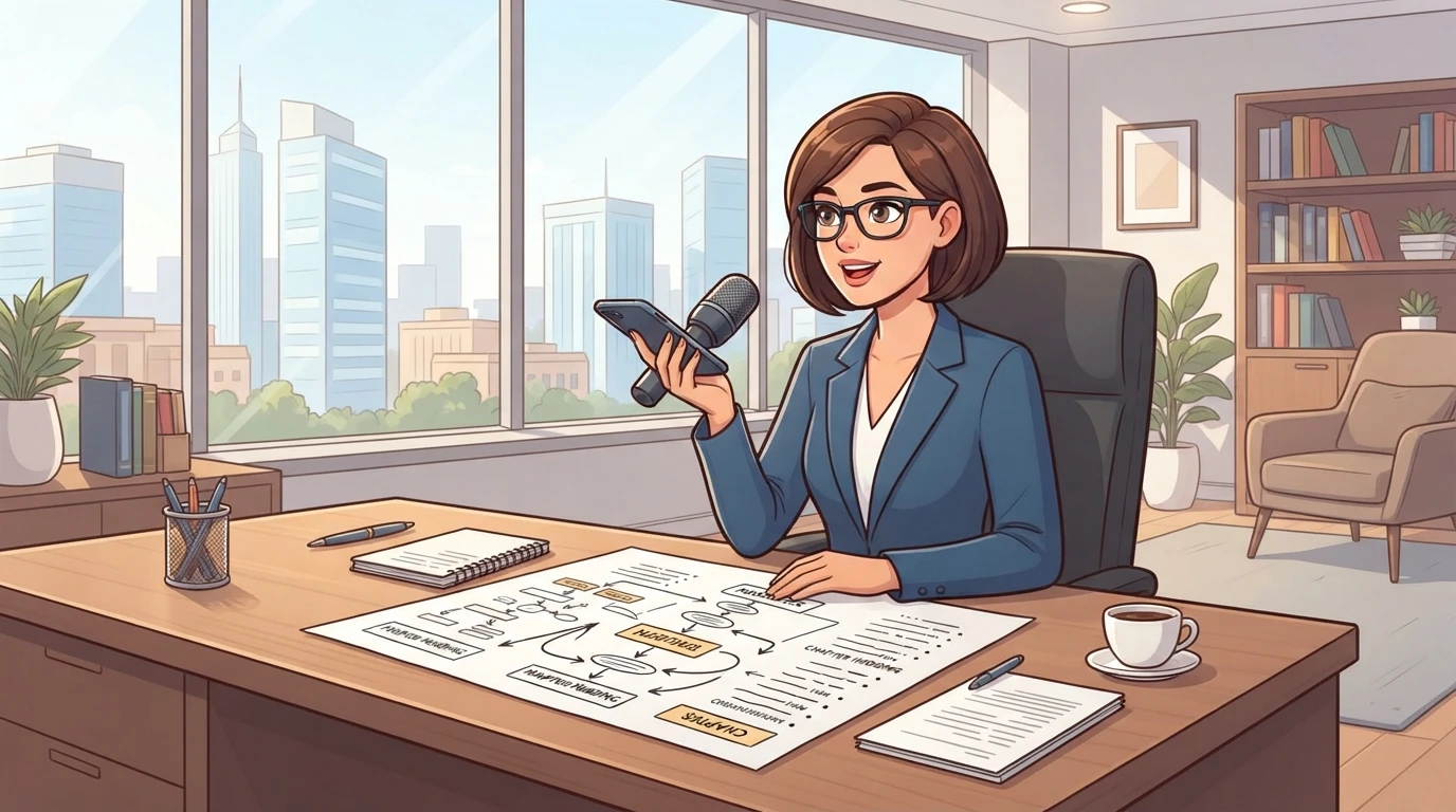 Executive recording voice notes for manuscript