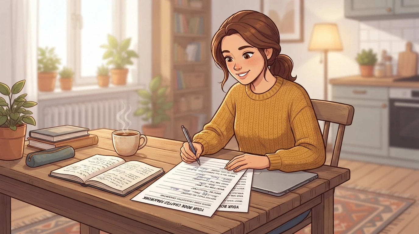 Writer filling out a guided questionnaire