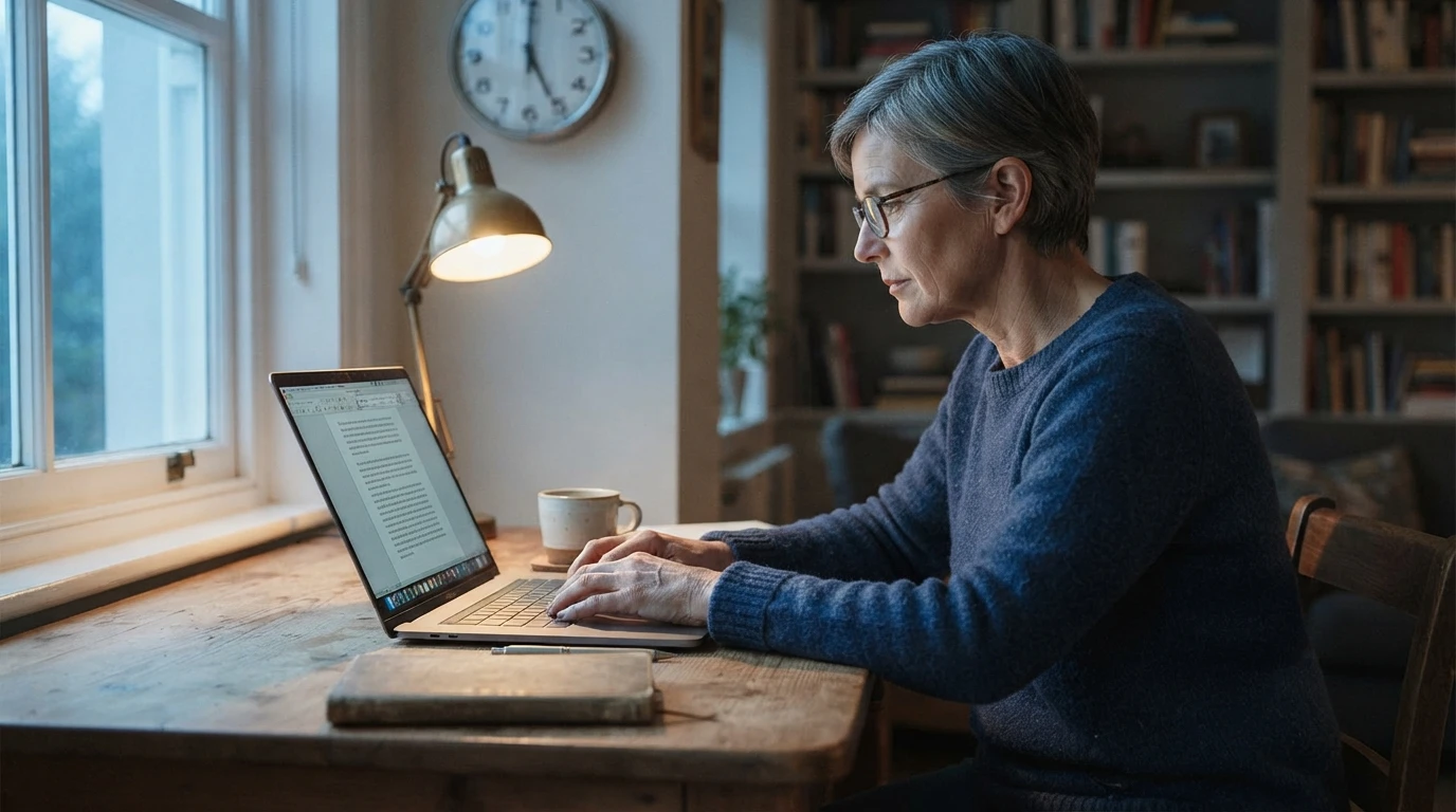 Early morning focus at wooden desk