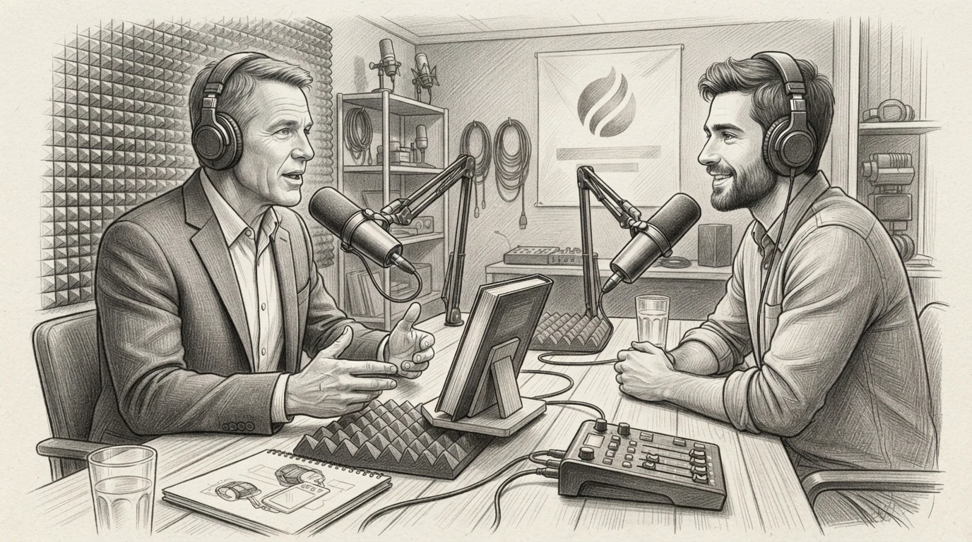 Author discussing book on podcast interview