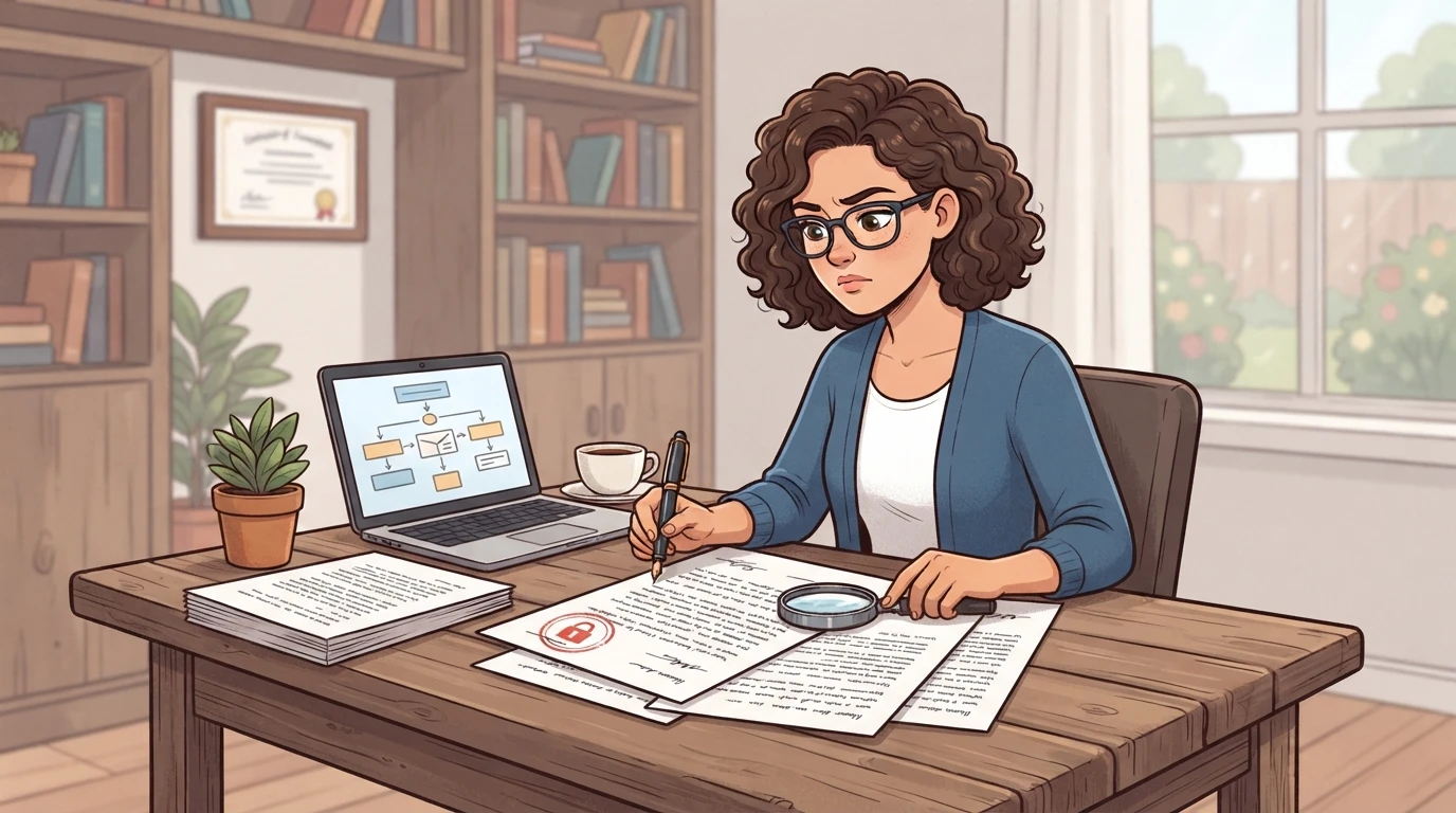 Author reviewing a publishing contract carefully