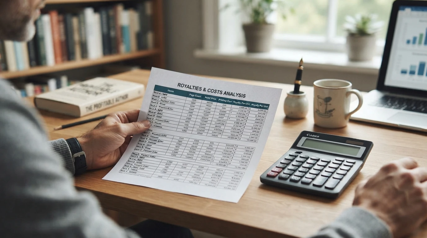 Calculator and financial ledger on desk