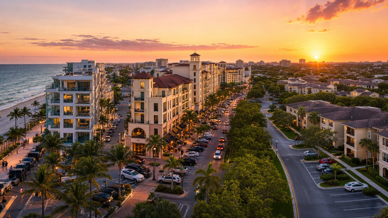 Sunset view of Boca Raton apartment neighborhoods