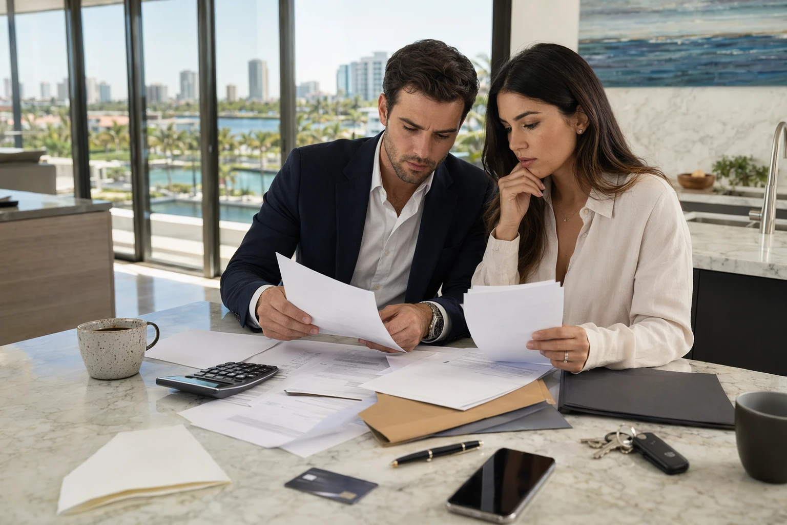 Luxury Apartments Boca: Hidden Fees to Check Before Buying 1 Couple reviewing lease documents at kitchen table