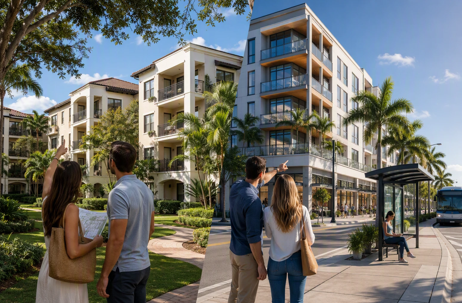 Renters selecting quiet courtyard apartments in Boca