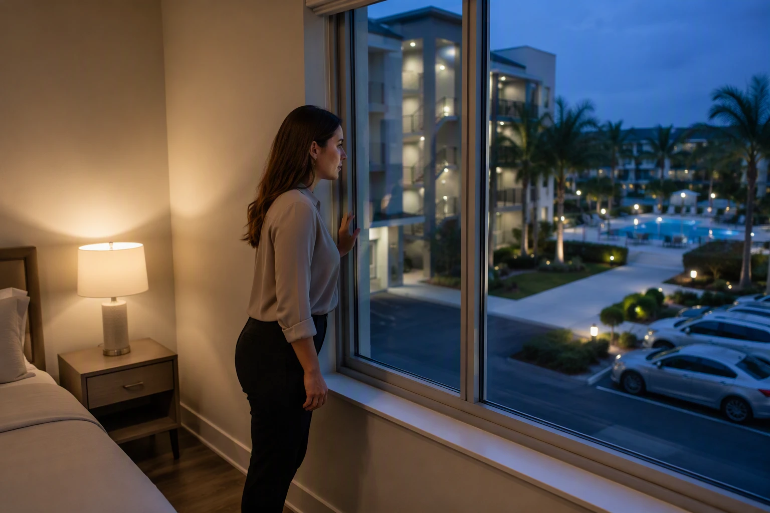 Professional listening by closed bedroom window